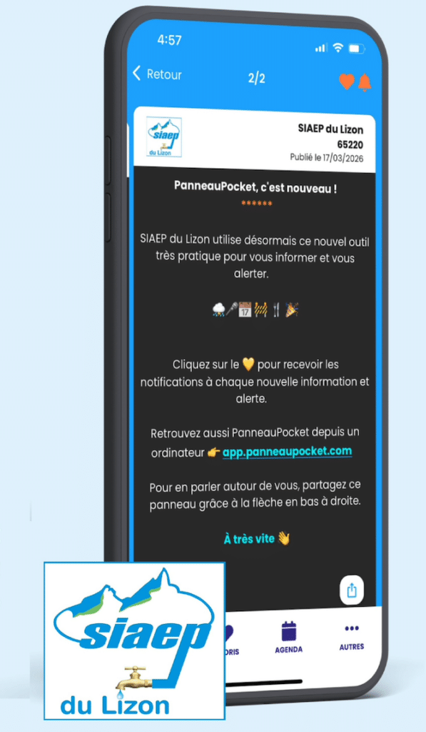 PanneauPocket : recevoir les informations et alertes du SIAEP du Lizon